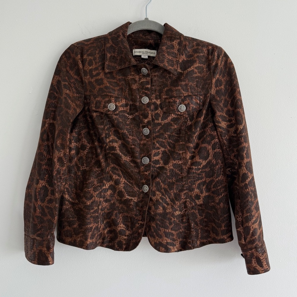 Bamboo Traders Petite Brown & Black Leopard Print Button-Up Jacket - Size PS